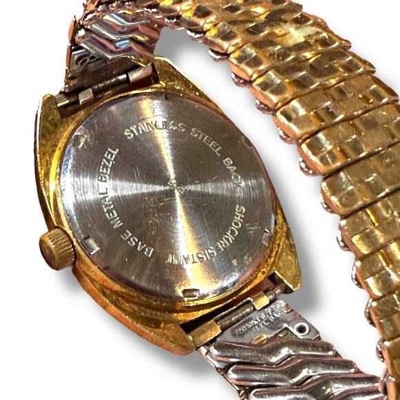 VTG Sears & Roebuck Co Watch Mens Gold Tone Manual Wind Stretch Bracelet WORKS - Picture 4 of 9